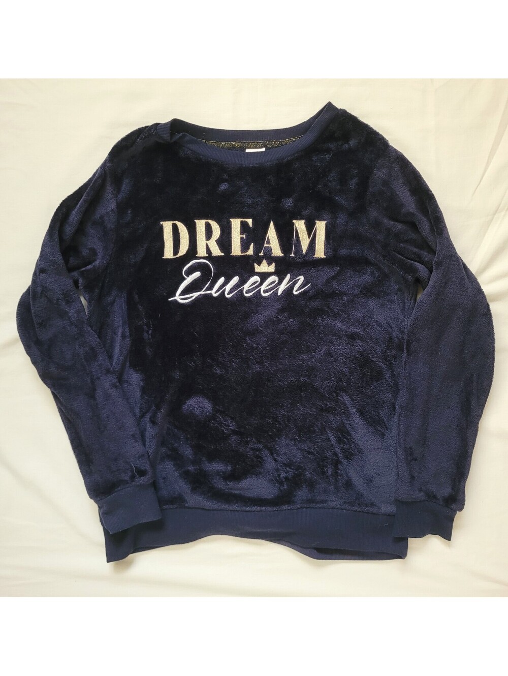 Secret Treasures Women's Small Sweatshirt Navy Blue Plush Fleece Dream Queen